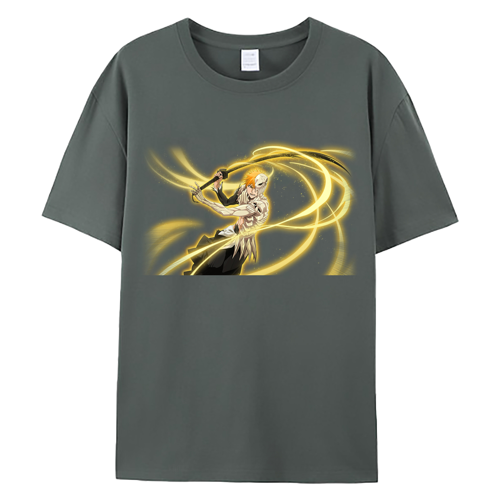 （画像用） ブリーチ 黒崎一護（くろさき いちご）BLEACH Kurosaki Ichigo 綿100％ メンズ半袖Tシャツ｜肌触りやわらか＆通気性